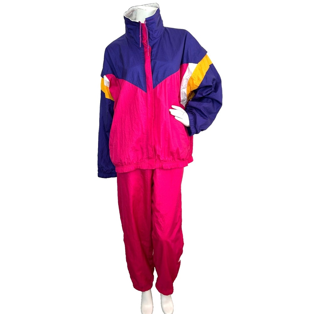 90s Venezia Women's Size XXL Track Suit Set Windbreaker Jacket Pants Pink Lined - Picture 2 of 16